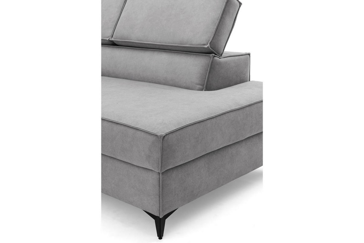 ECKSOFA PURE U Rechts mit Schlaffunktion 127x270 Velours Hellgrau - Hellgrau/Schwarz, Holz/Textil (204/340cm) - Muffo