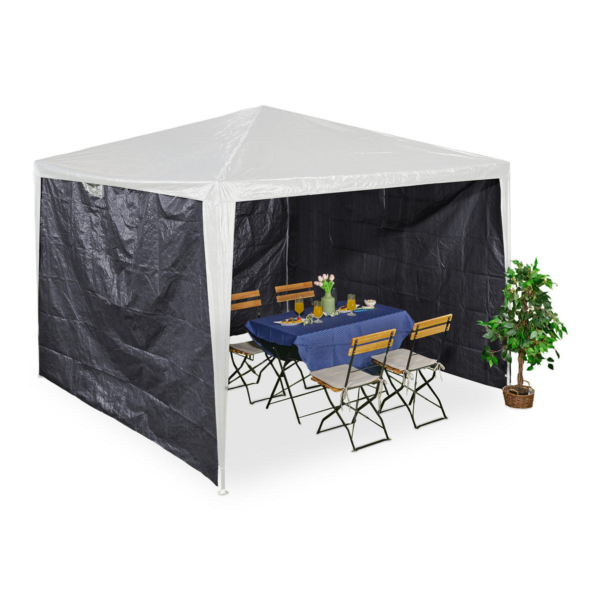 3XPAVILLON-SEITENTEILE - Grau, Kunststoff (300/200/0.1cm) - Relaxdays
