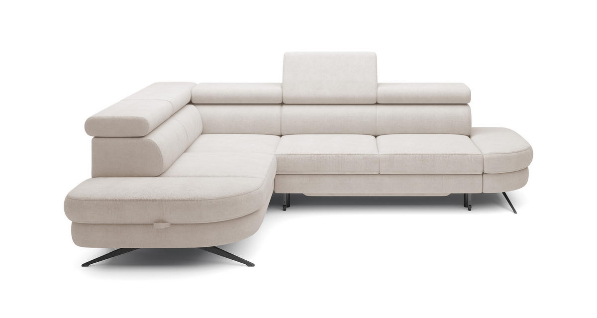 ECKSOFA OTIS L-förm, Schlaffunktion, verstellbare Kopfstützen, in AURORA-Stoff, lose Rückenkissen, freistehend, LINKS 218x276x97 cm Beige - Beige, Holz/Textil (218/276cm) - DomoHome