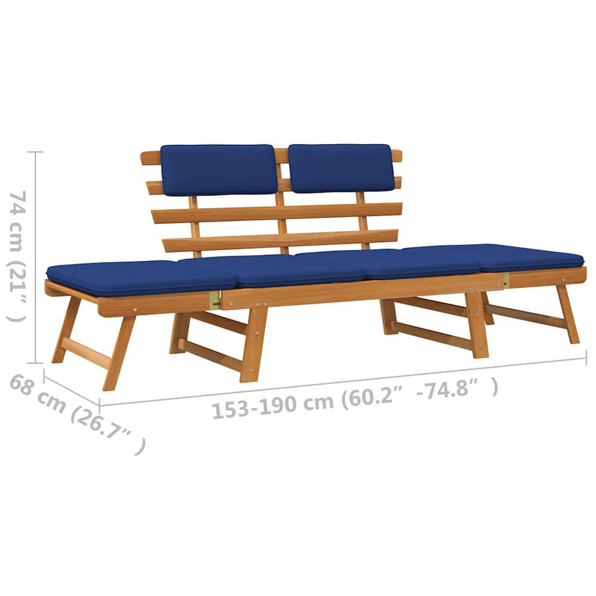 GARTENBANK Mit Auflagen 2-In-1 190 Cm Massivholz Akazie - Blau, Holz (190/74/68cm) - vidaXL