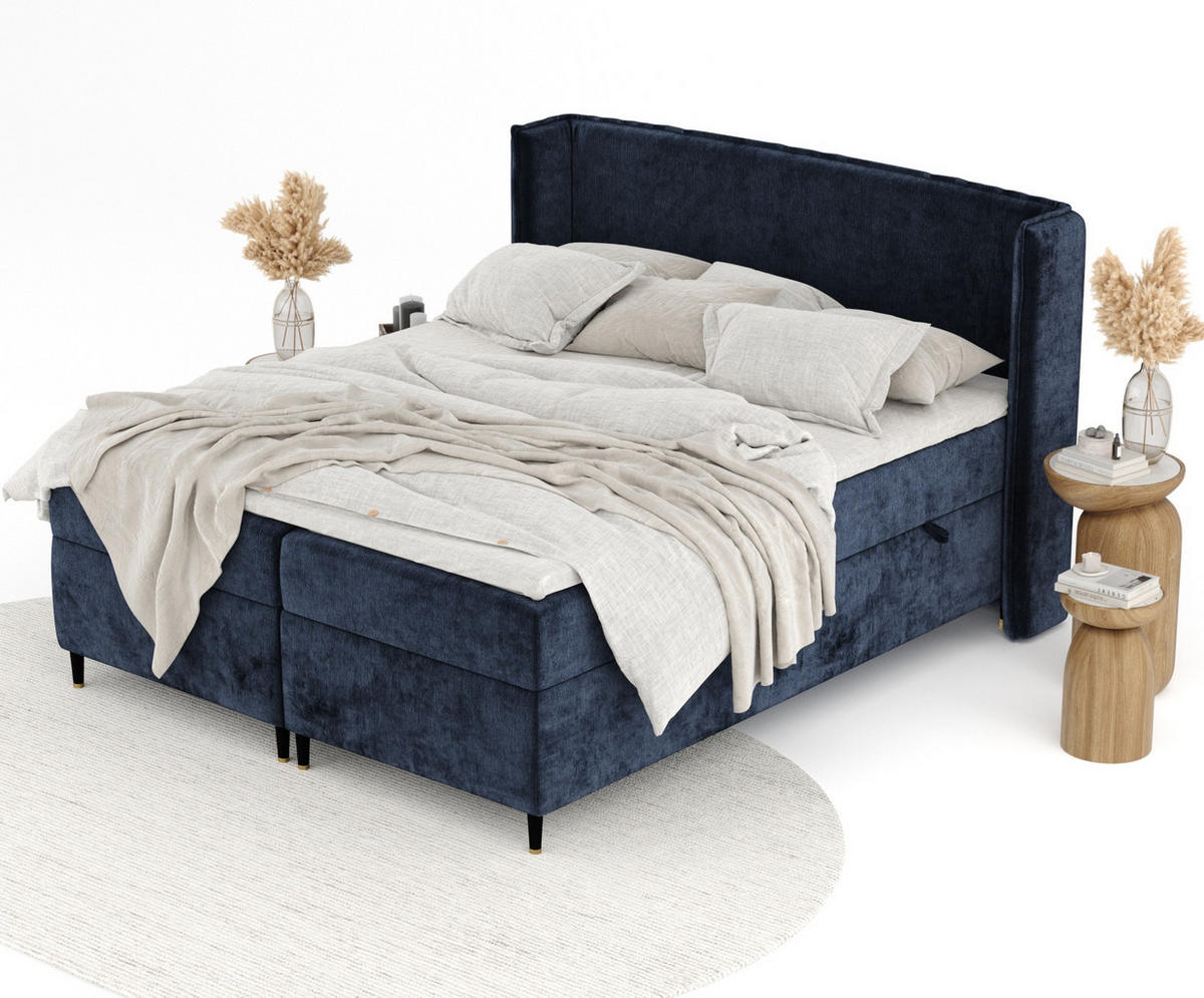 BOXSPRINGBETT Segni Marineblau 180/200 cm mit Matratze und Topper - Schwarz/Dunkelblau, Holz/Holzwerkstoff (180/200cm) - Maison de Reve
