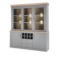 BUFFET grau, Artisan Eiche Landhaus 183 x 200 cm, Buffetschrank mit Weinregal - Silberfarben/Hellgrau, Glas/Holzwerkstoff (183/206/44cm) - Furn.Design