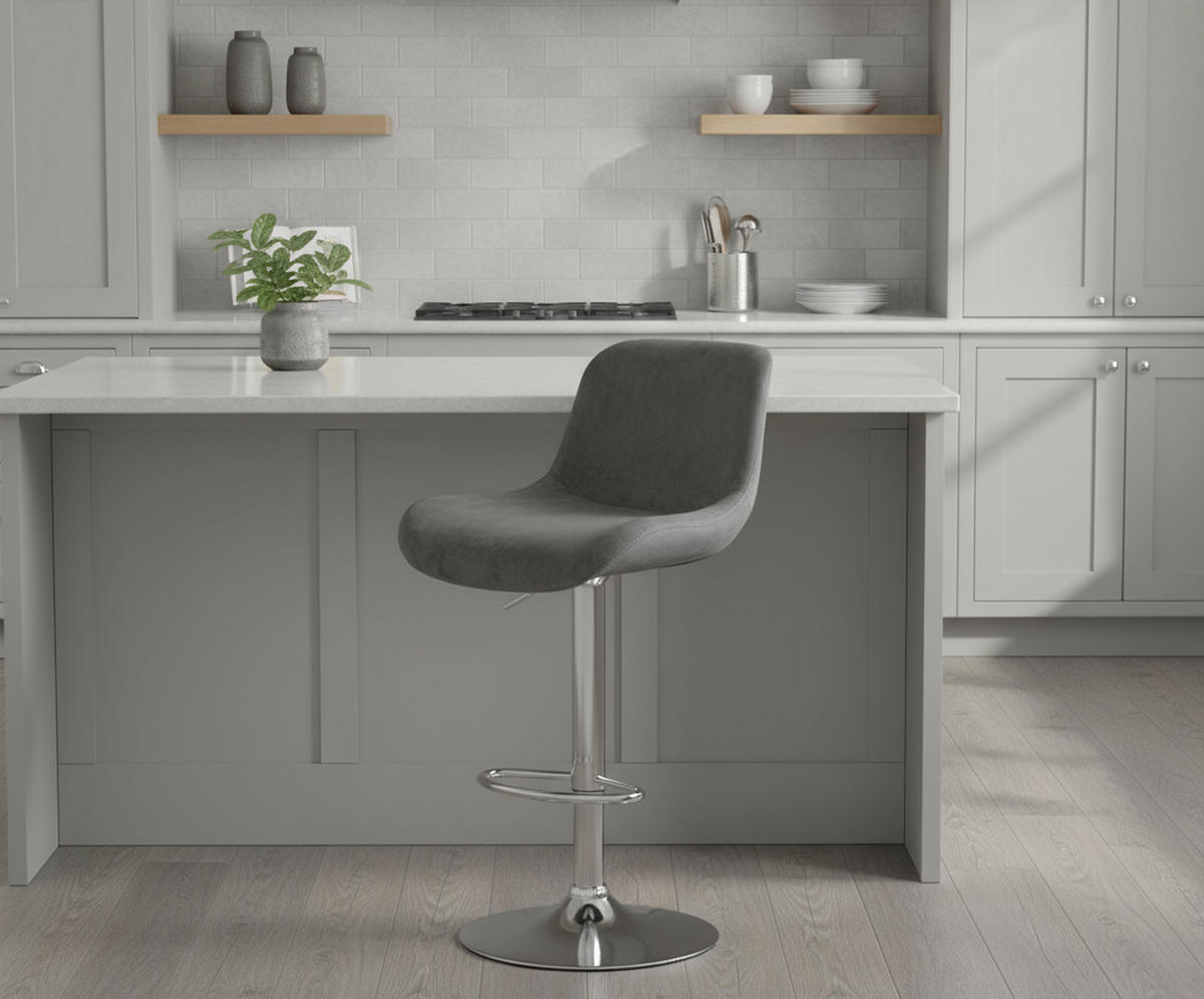 BARHOCKER 2er Set Salomon Chrom Samt dunkelgrau - Chromfarben/Dunkelgrau, Textil/Metall (50/106/52cm) - TPFLiving