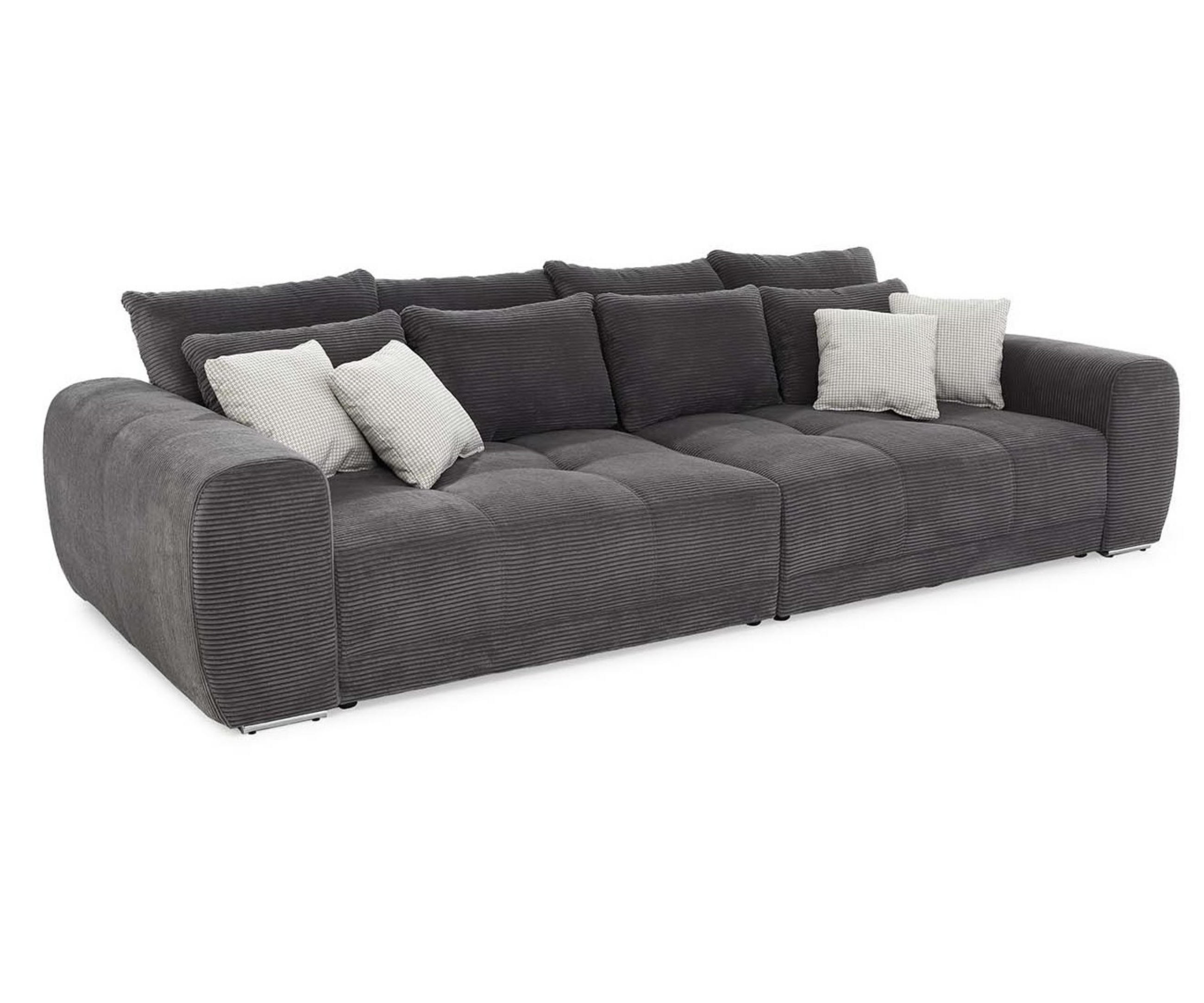 BIG-SOFA 306/134/86 cm Federkern, Liegefläche 120/240 cm, Cord Grau Anthrazit / 15171 - Chromfarben/Schieferfarben, Textil/Metall (306/86/134cm) - luma-home