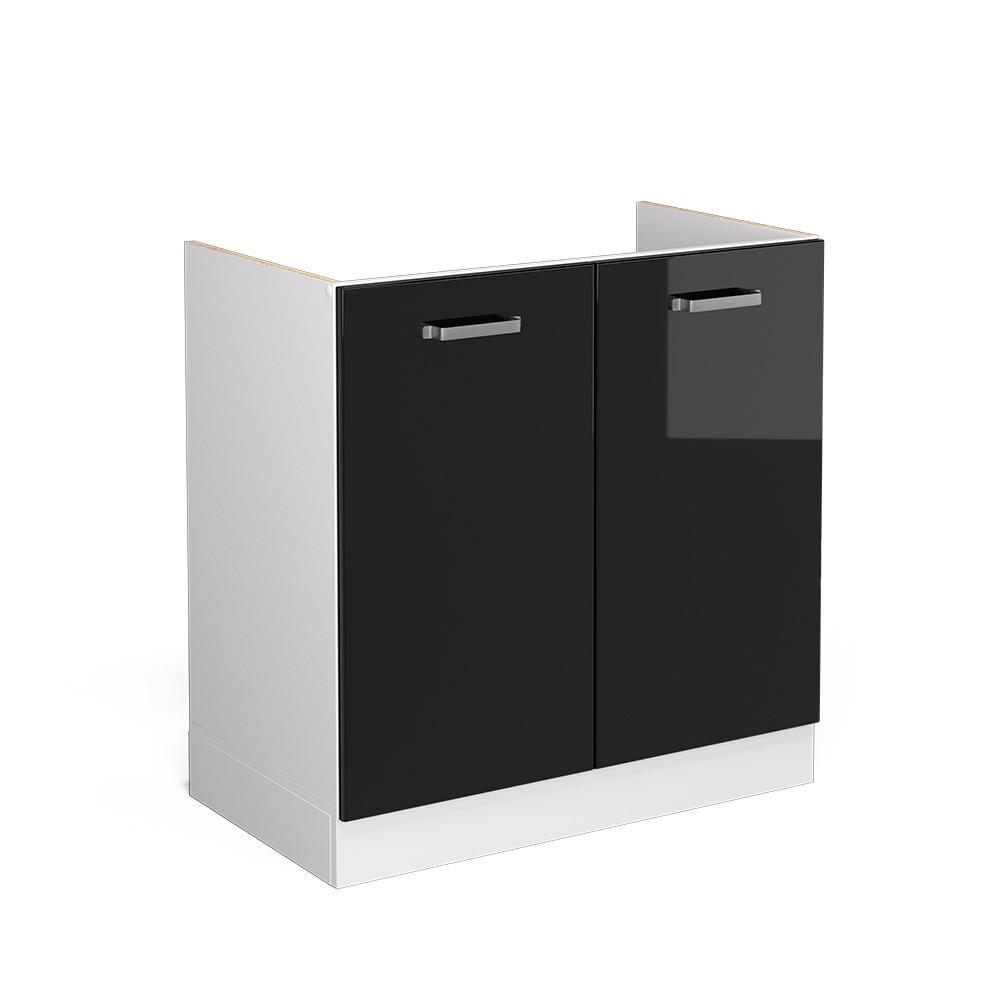 SPÜLENUNTERSCHRANK R-Line Schwarz Hochglanz 80 cm ohne AP - Schwarz Hochglanz/Schwarz, Holzwerkstoff (80/81.6/46cm) - Vicco