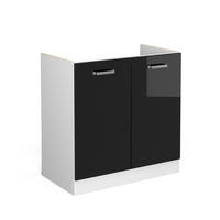 SPÜLENUNTERSCHRANK R-Line Schwarz Hochglanz 80 cm ohne AP - Schwarz Hochglanz/Schwarz, Holzwerkstoff (80/81.6/46cm) - Vicco