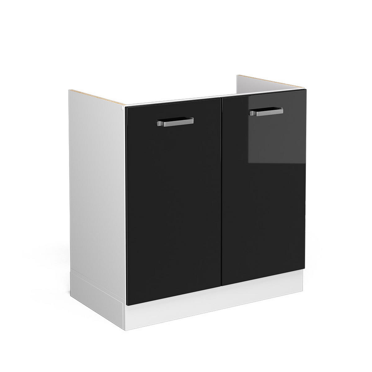 SPÜLENUNTERSCHRANK R-Line Schwarz Hochglanz 80 cm ohne AP - Schwarz Hochglanz/Schwarz, Holzwerkstoff (80/81.6/46cm) - Vicco