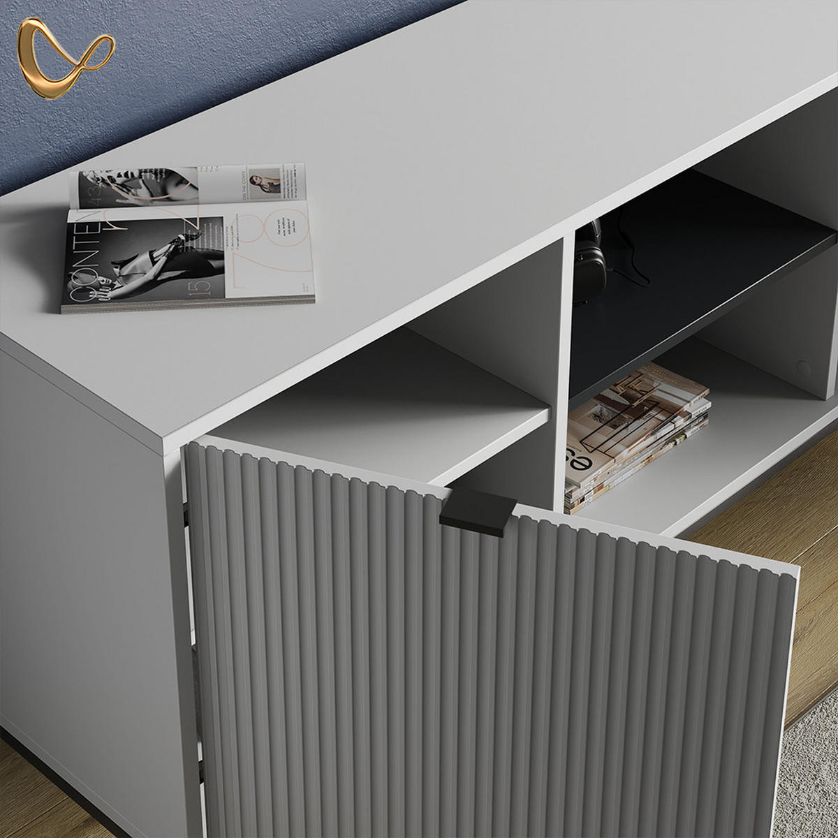 LOWBOARD Aterno Grau 150 x 60 cm mit 2 Türen - Grau, Holzwerkstoff (150/60/40.1cm) - Livinity®