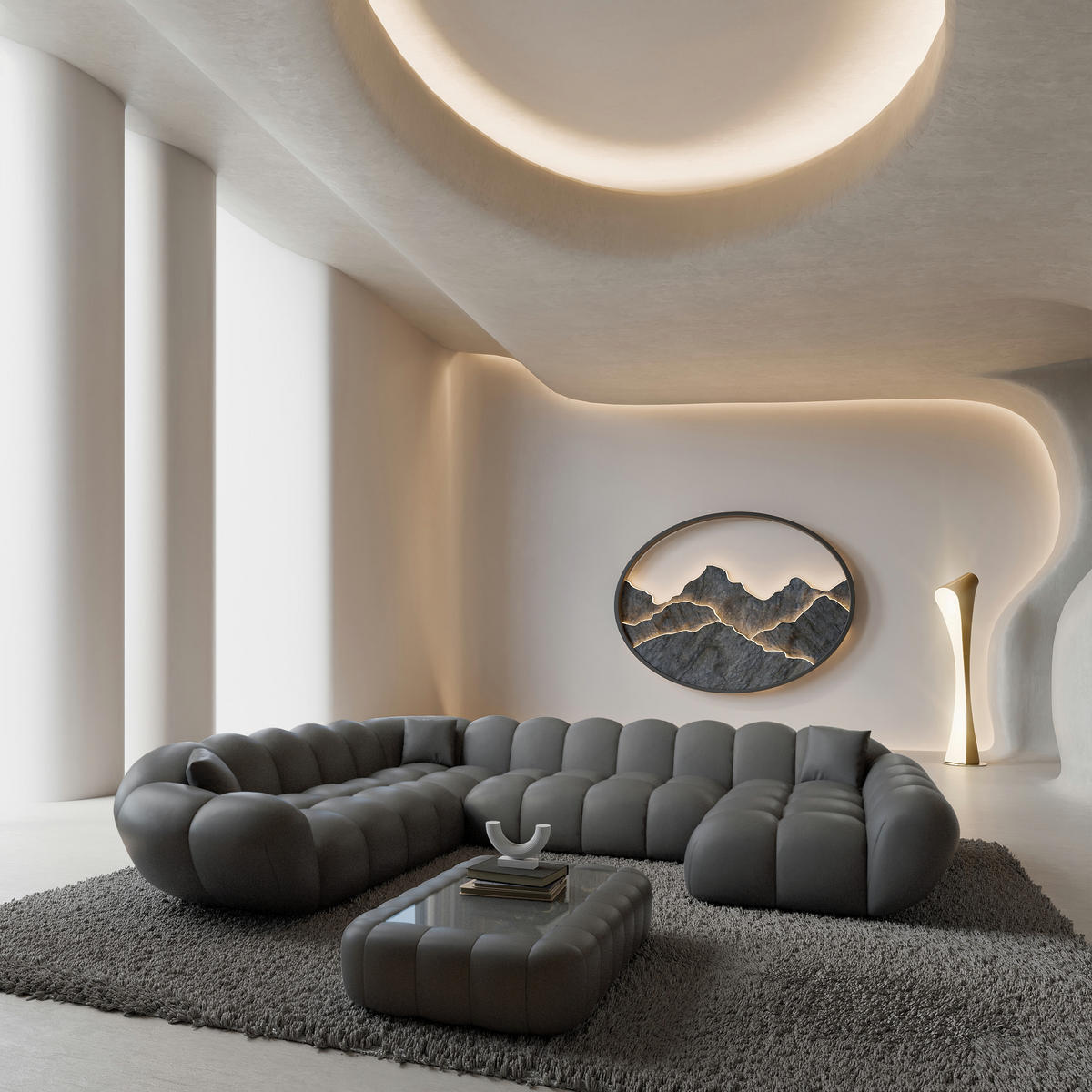 WOHNLANDSCHAFT Liva Dunkelgrau Kunstleder U-Form XXL Rechts - Dunkelgrau, Kunststoff (258/70/323cm) - VAROYAL
