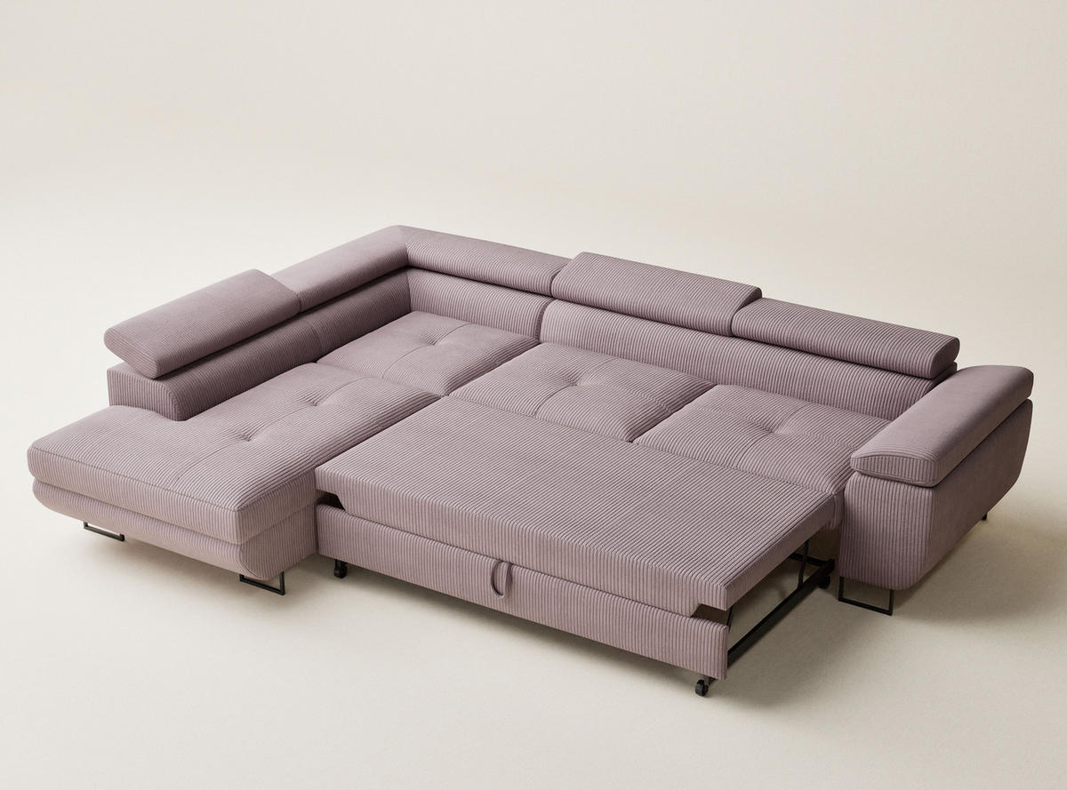 ECKSOFA MIT SCHLAFFUNKTION Concord Lila Samtstoff - Flieder/Schwarz, Holz/Holzwerkstoff (203/277cm) - Maison de Reve