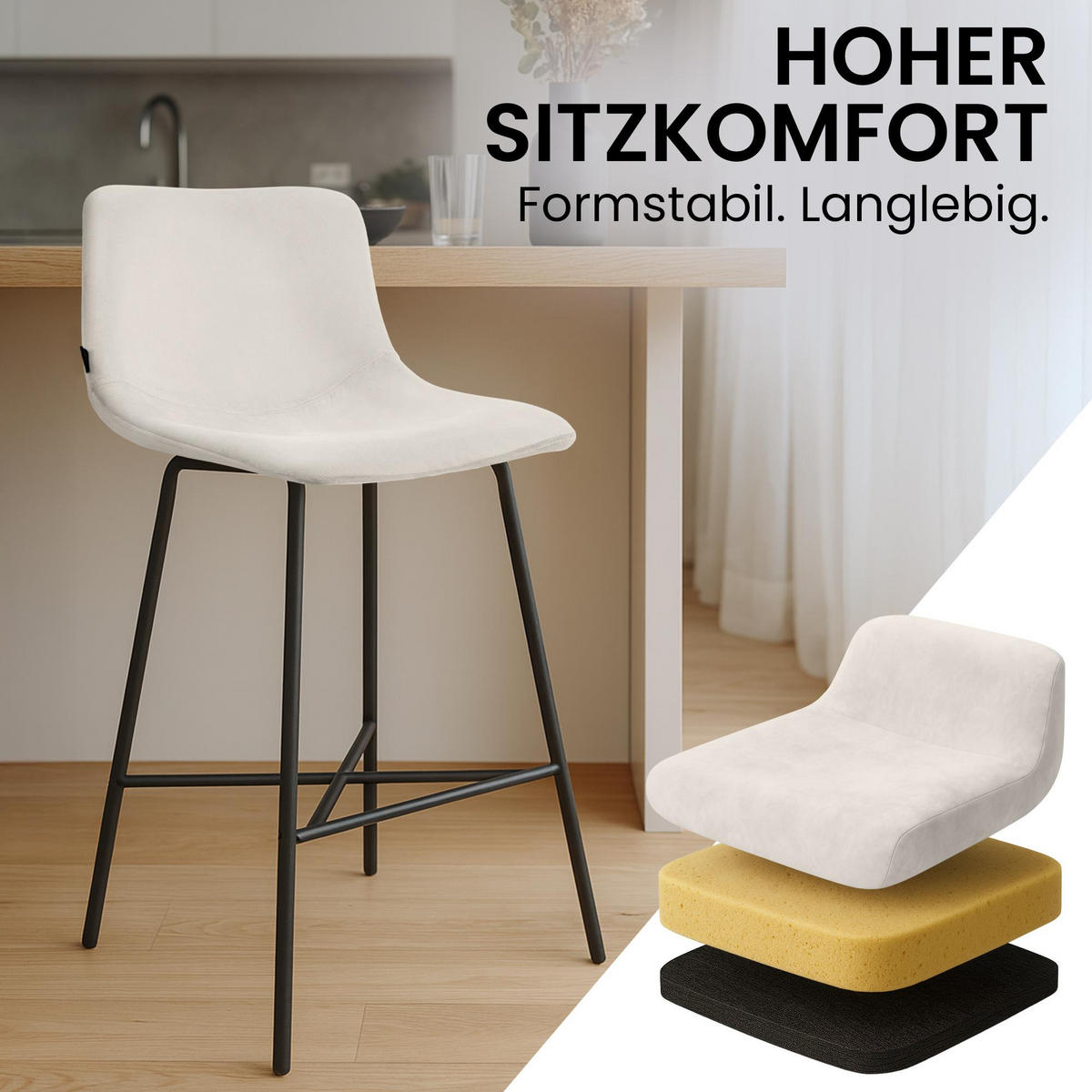 BARHOCKER Samt Creme - Creme/Schwarz, Textil/Metall (44/98/49cm) - CLP