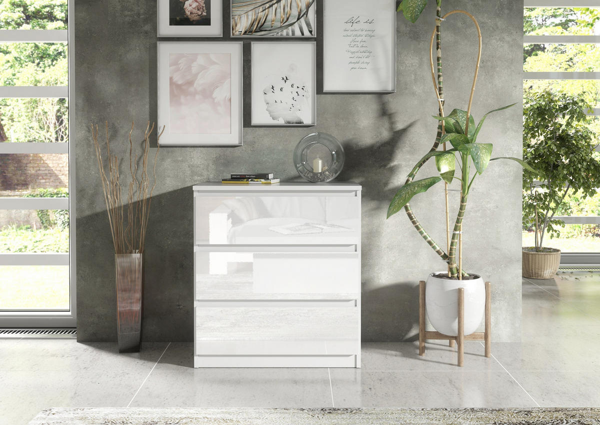 KOMMODE Weiß, Hochglanz 70/79/39 - Schwarz Hochglanz/Weiß, Holzwerkstoff (70/79/39cm) - RAUMHIRSCH FURNITURE