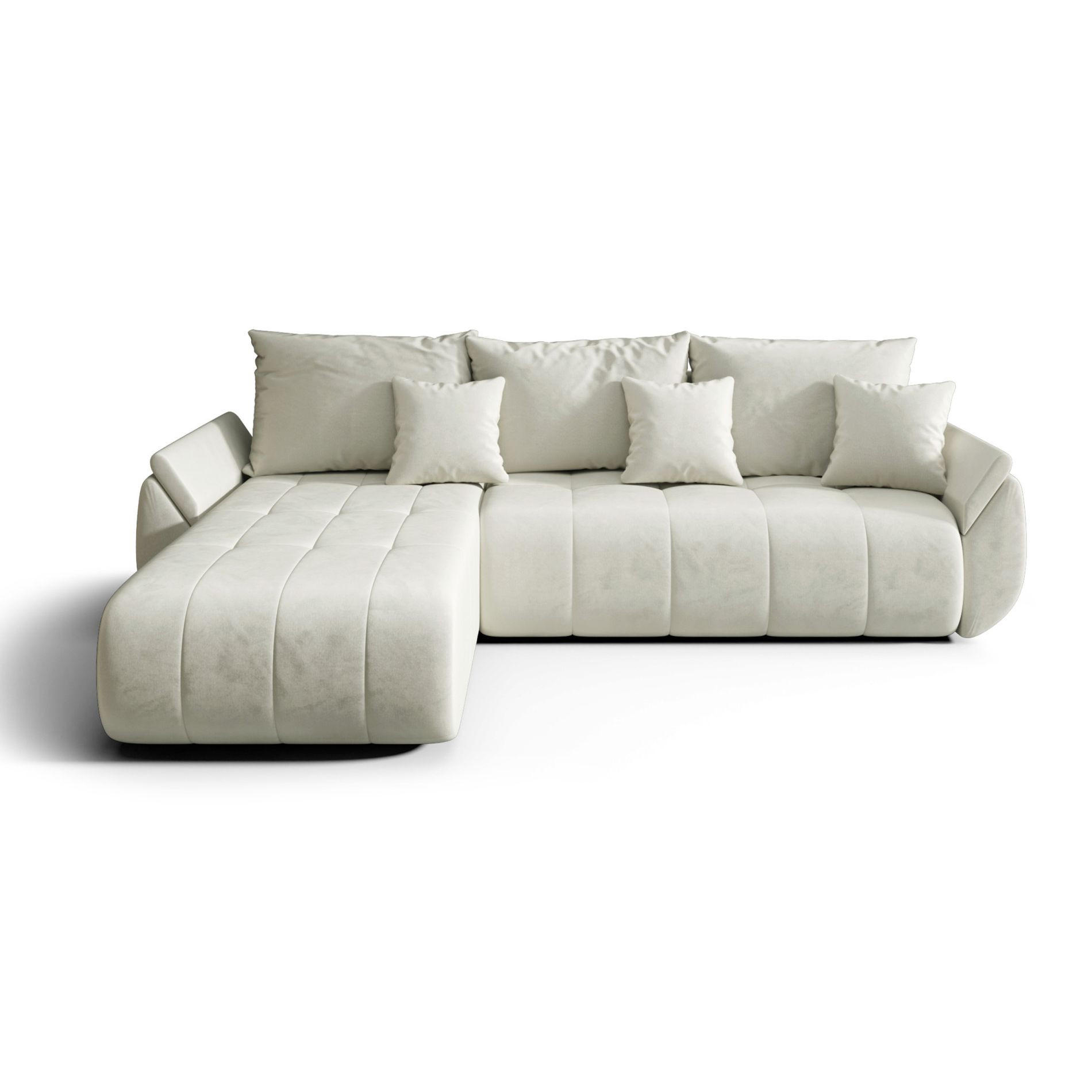 ECKSOFA Romuldi mit Schlaffunktion, Creme Samt, linksseitig - Creme/Schwarz, Kunststoff/Textil (280/185cm) - Selsey