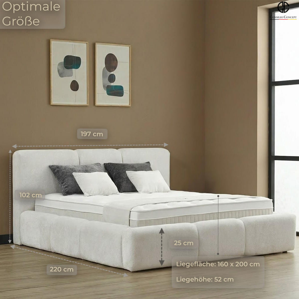 BOXSPRINGBETT MIT BETTKASTEN ELSA 160/200 cm, Ivory, Bettkasten, Matratze, Topper integriert, H3 mittel - Creme/Schwarz, Holz/Kunststoff (160/200cm) - Consilio Concept