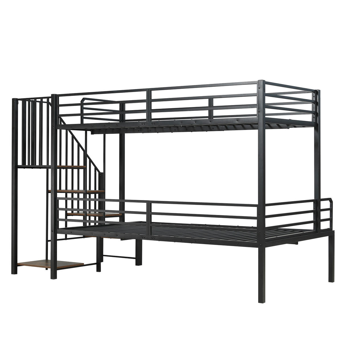POSCHODOVÁ posteľ 90/200 a 120/200 cm čierna s úložným rebríkom z MDF a kovu - čierna, kompozitné drevo (90/200cm) - OKWISH
