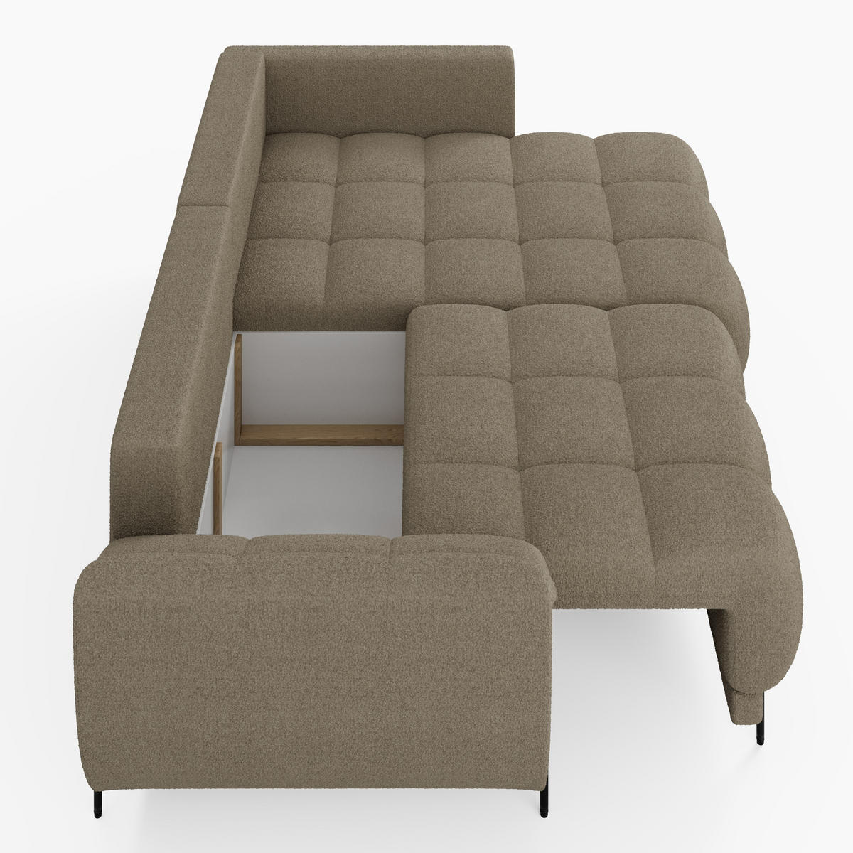ECKSOFA LEGRO Rechts weiß Bouclé-Stoff L-Form Couch mit Schlaffunktion & Bettkasten - Schwarz/Weiß, Holz (285/180cm) - Barchello