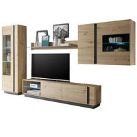 WOHNWAND Eiche Artisan, Graphit grau 4-teilig 315 cm, Schrankwand mit Soft-Close - Eiche Artisan/Grau, Glas/Holz (315/194/40cm) - Furn.Design