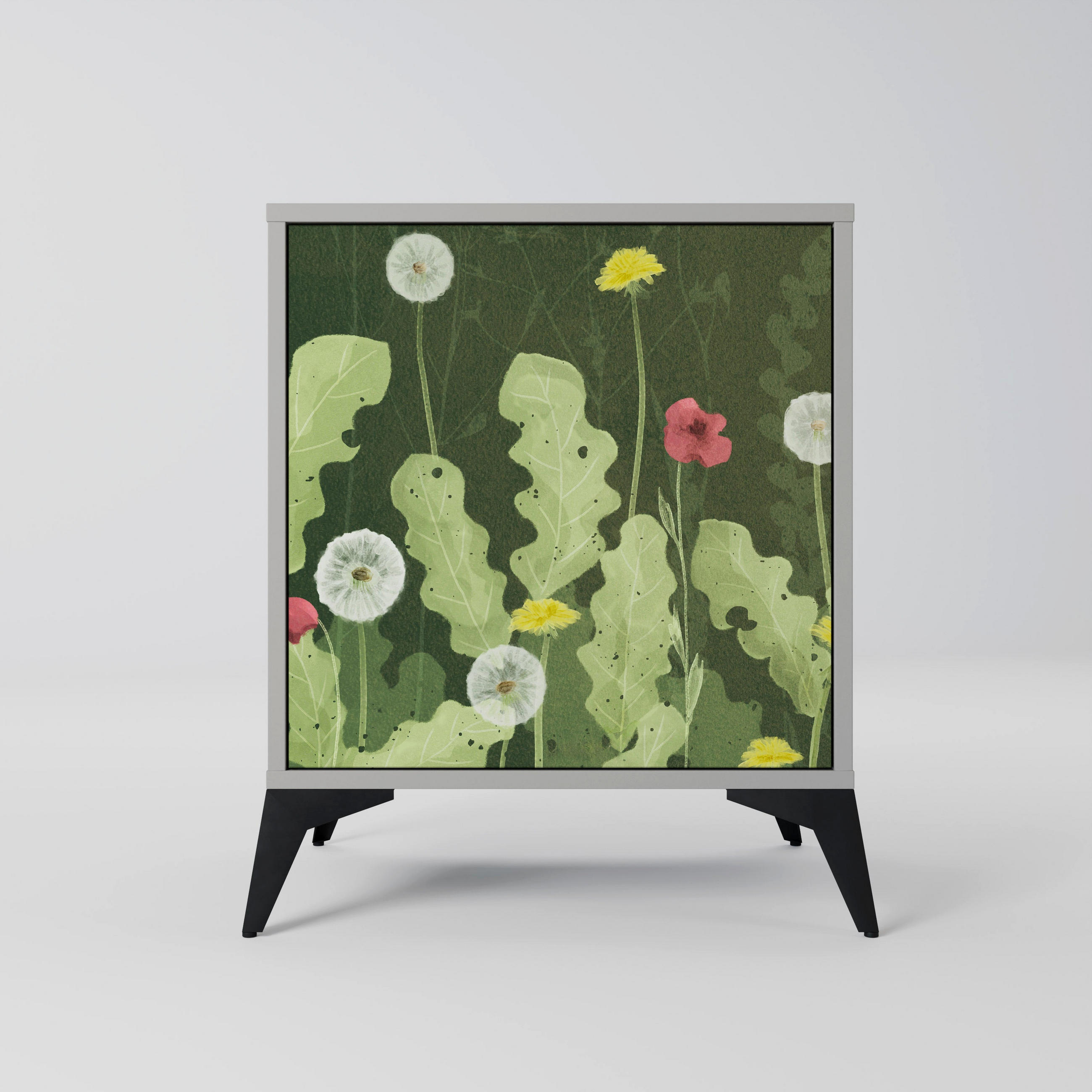 SIDEBOARD DANDELION AMUSE, Grau, 57,5x42x70,5 cm, Schwarze Metall-Sternfüße - Multicolor/Schwarz, Holzwerkstoff/Metall (57.5/70.5/42cm) - SpaceRebels