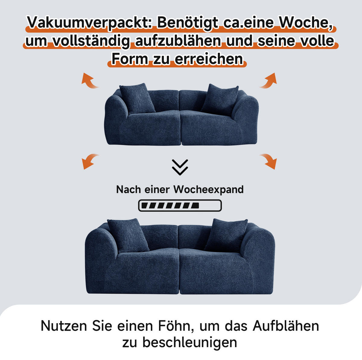 2-SITZER 193/87/67 cm blau aus Samt mit 2 Kissen - Blau, Textil (87/67/193cm) - OKWISH