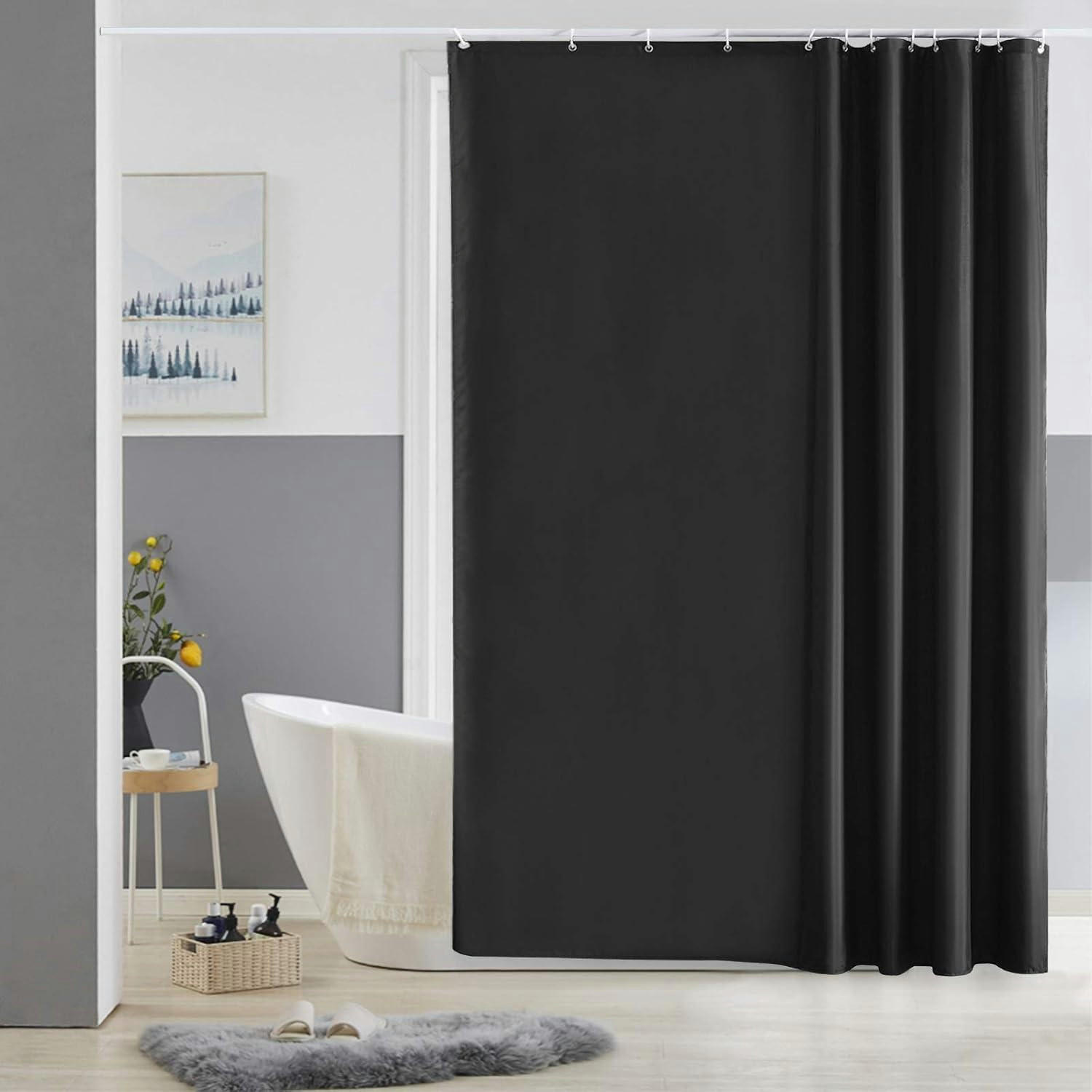 DUSCHVORHANG 180 x 180 cm Schwarz Polyester schimmelresistent wasserabweisend Waschbar mit 12 Ringen - Schwarz, Textil (72/72cm)