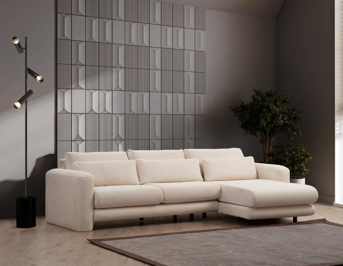 ECKSOFA mit losen Rückenkissen - Creme/Schwarz, Holz/Kunststoff (165/290cm) - myHomelando