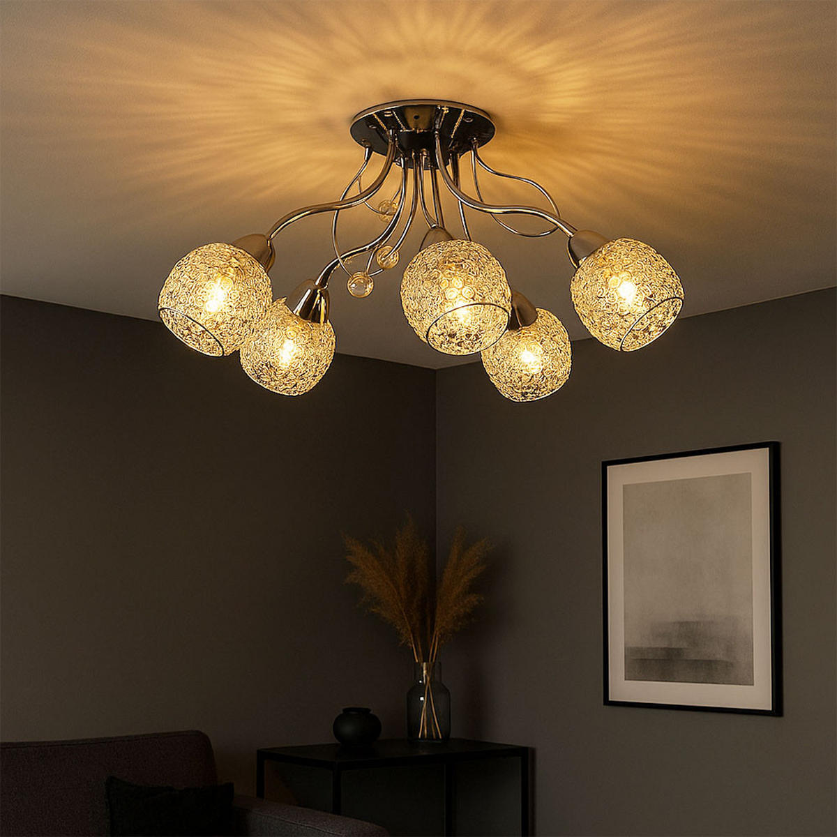 LED DECKENLEUCHTE Chromgeflecht Silber - Silberfarben, Glas (54/54/22cm) - Globo Lighting