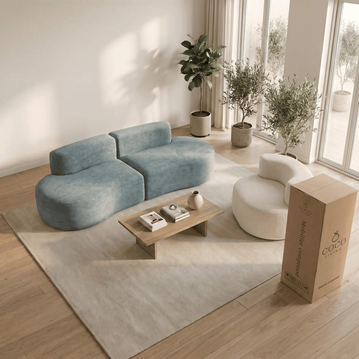SITZGARNITUR Lounge Sofa und Sessel Salbei und Weiß - Salbeigrün/Weiß, Textil (240/75/102cm) - COCO Living