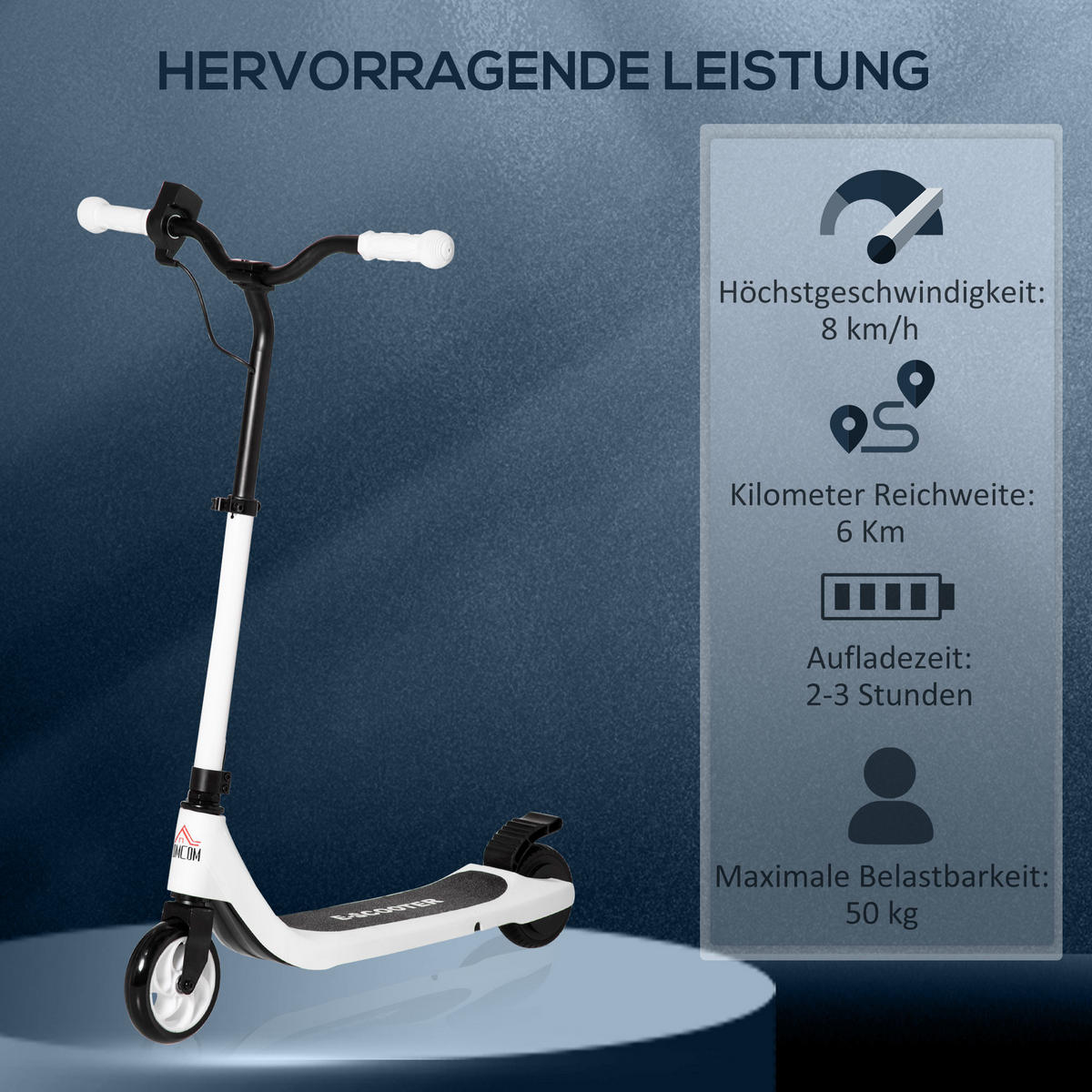 E-SCOOTER, Aluminium， Schwarz/Weiß, 76L x 53B x 90/95Hcm - Schwarz, Metall (95cm) - HOMCOM