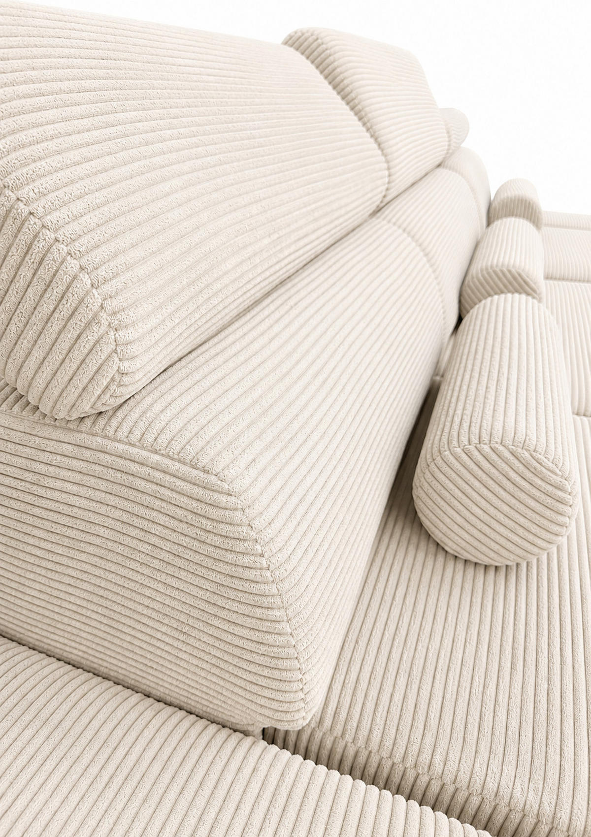 ECKSOFA MONTERO links, Ecru, elektr. Sitztiefe & Kopfstützen - Ecru/Schwarz, Textil/Metall (316/205cm) - KS Home Concept