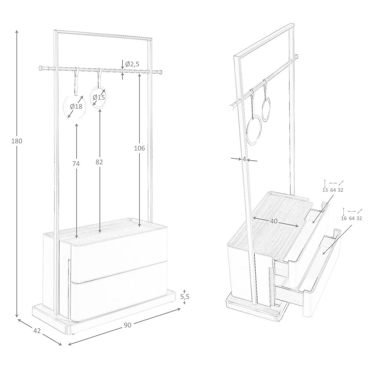 KLEIDERSTÄNDER aus Kunstleder in Nerz, Nussbaum und Edelstahl 90/42/180 cm - Edelstahlfarben/Silberfarben, Leder/Holz (90/180/42cm) - ANGEL CERDA