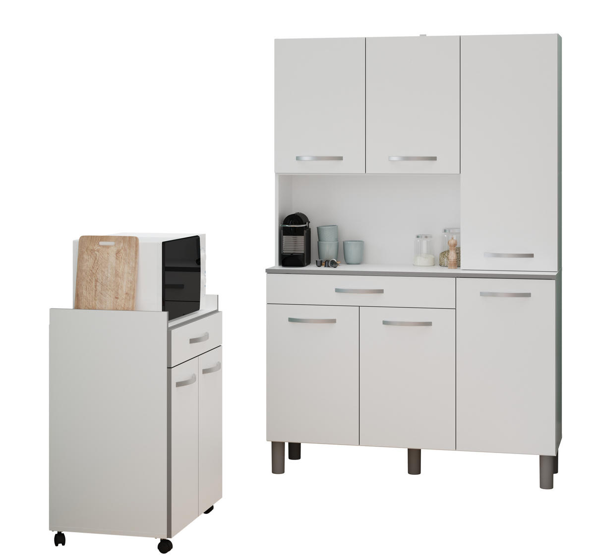 KÜCHENMÖBEL Season 1 in Weiß und Grau 2teilig Buffet Küchenschrank - Weiß, Holzwerkstoff (80/200/120cm)