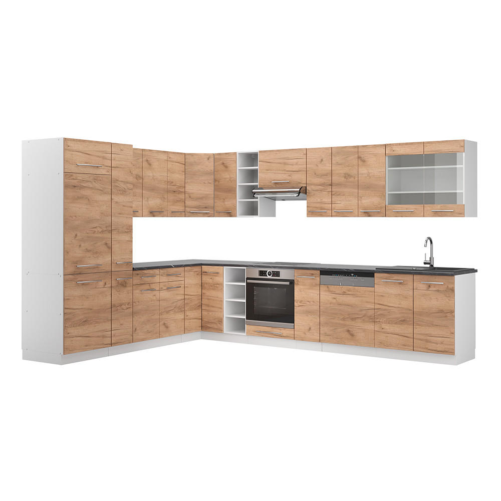ECKKÜCHE Fame-Line Goldkraft Eiche/Weiß 347 x 257 cm ohne AP - Eiche Wotan/Weiß, Holzwerkstoff (347/81.6/46cm) - Vicco