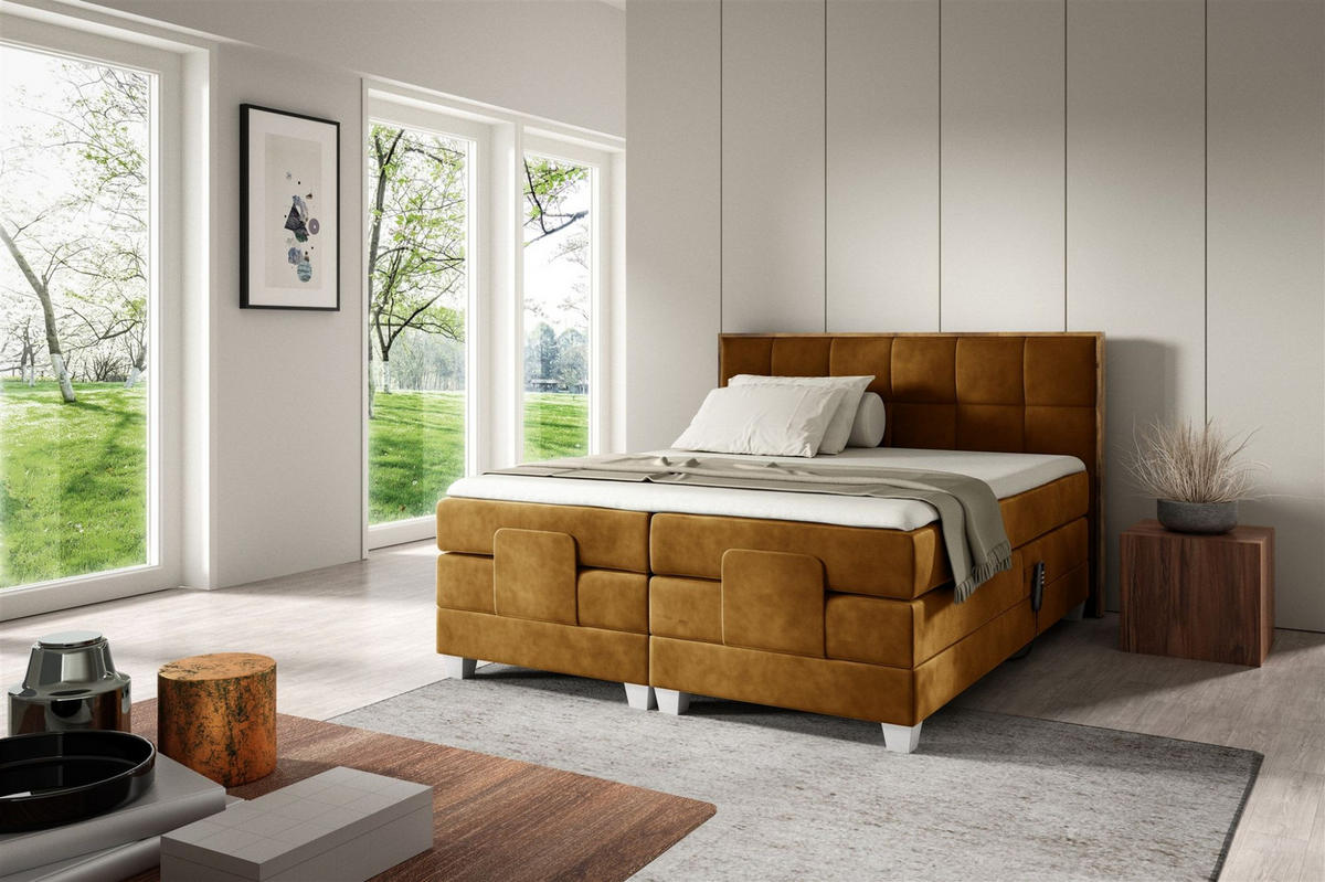 BOXSPRINGBETT Elektrisch Henry - Gelb, Holzwerkstoff/Textil (120/200cm) - Fun Möbel