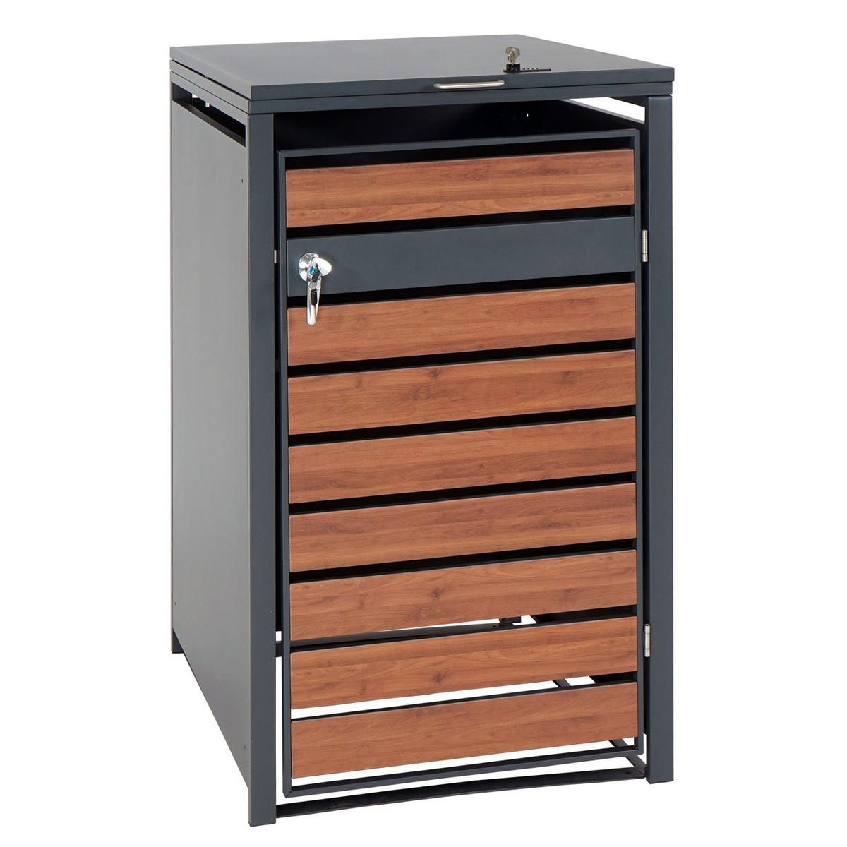 MÜLLTONNENBOX 1er 117x68x80cm Anthrazit Kirsche-Holzoptik Dunkelbraun - Kirschbaumfarben, Metall (68/117/80cm) - PROREGAL