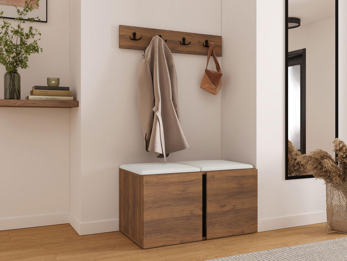 GARDEROBEN-SET Orion VI - Nussbaumfarben/Weiß, Holzwerkstoff/Kunststoff (84/42/46cm) - MIRJAN24