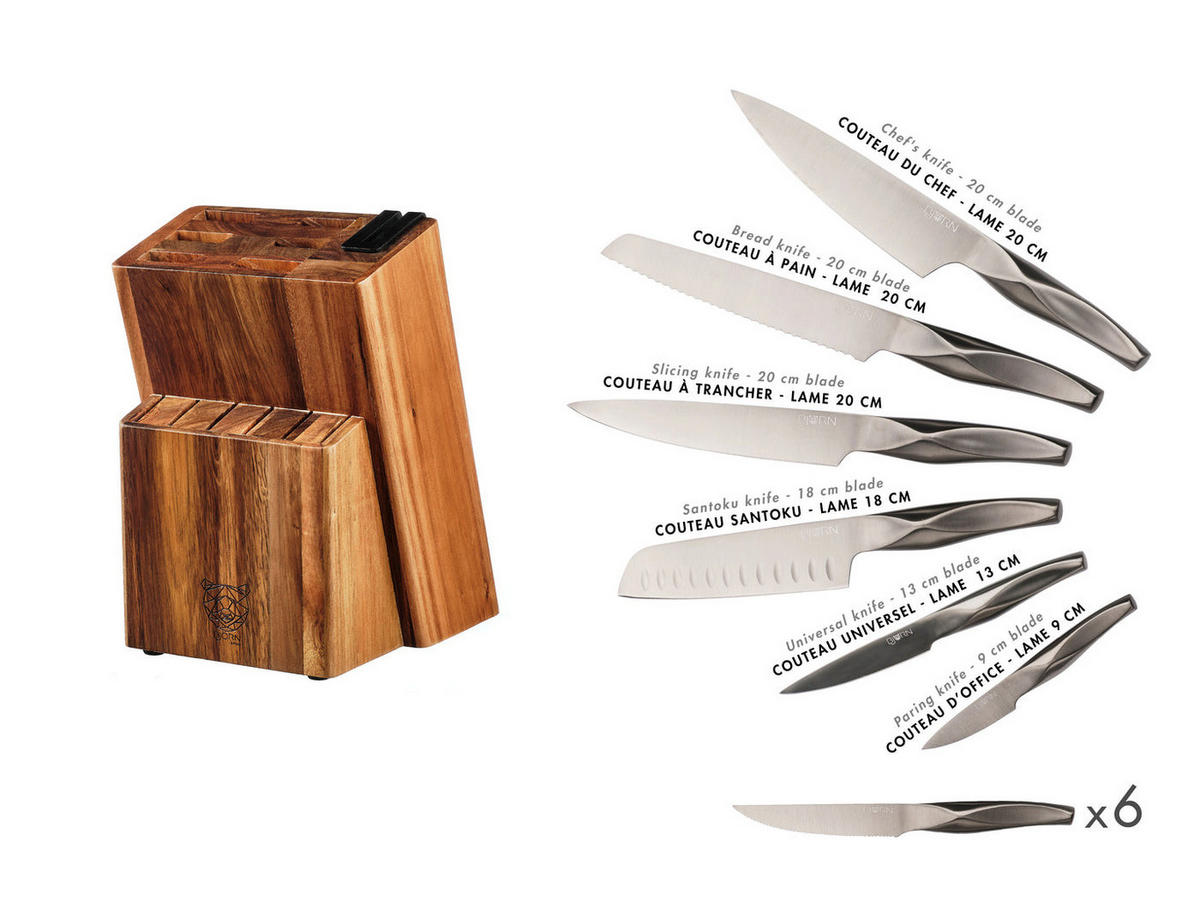 KÜCHENMESSERBLOCK und Steakmesser Larus Loviisa - 14er-Set - Grau, Metall (1cm) - Björn