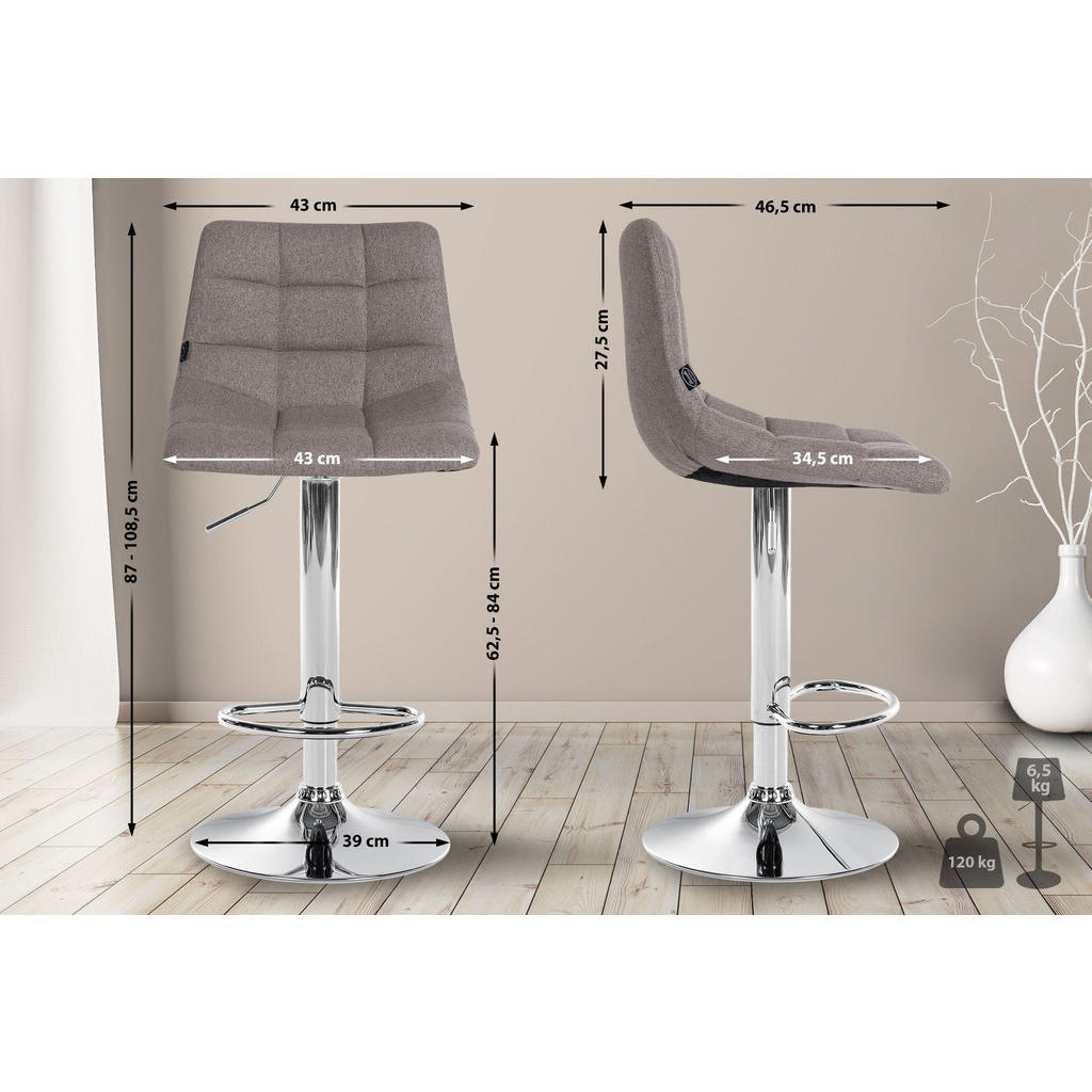 Thumbnail - CLP Barhocker, Grau, Textil, 43x87x46.5 cm, Esszimmer, Barmöbel, Barhocker