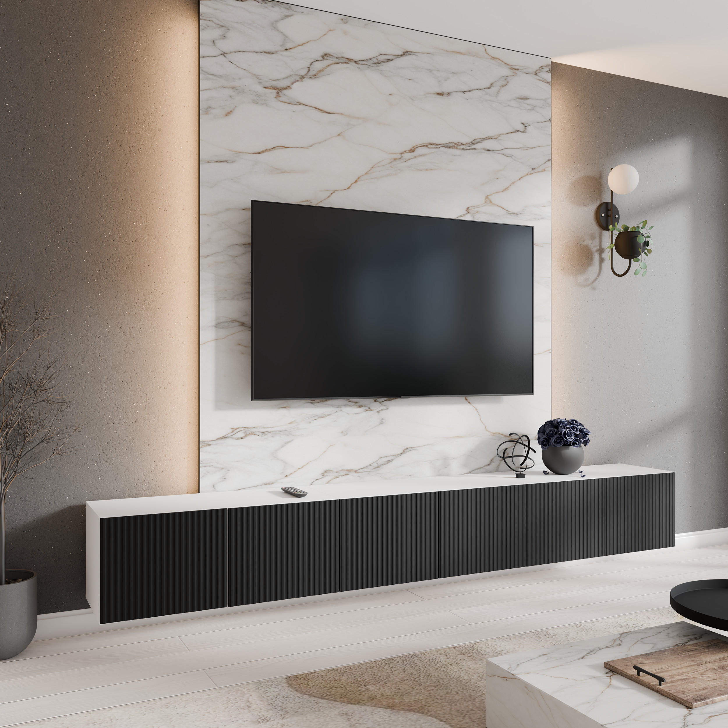 TV-SCHRANK NOE - Schwarz/Weiß, Holzwerkstoff (300/41/40cm) - Meblini