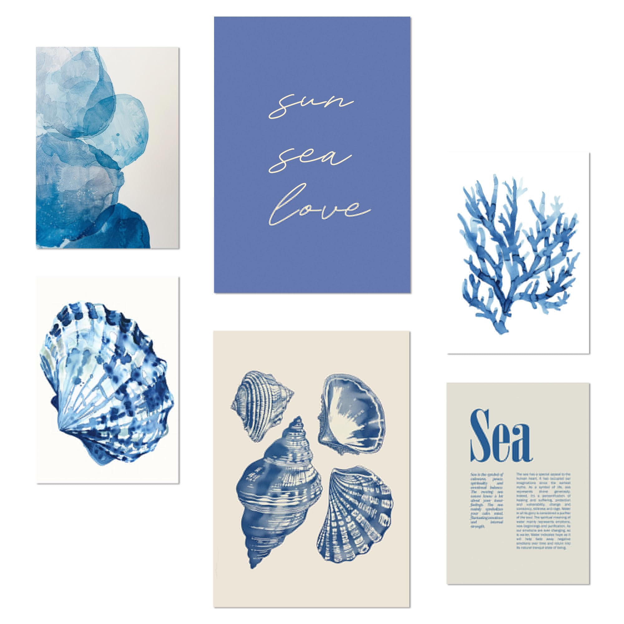 POSTER Set Mit 6 Marineblau, Blau, Meer, Sommer A3 & A4 Rahmenlos - Klar, Papier (29/3cm) - Nacnic