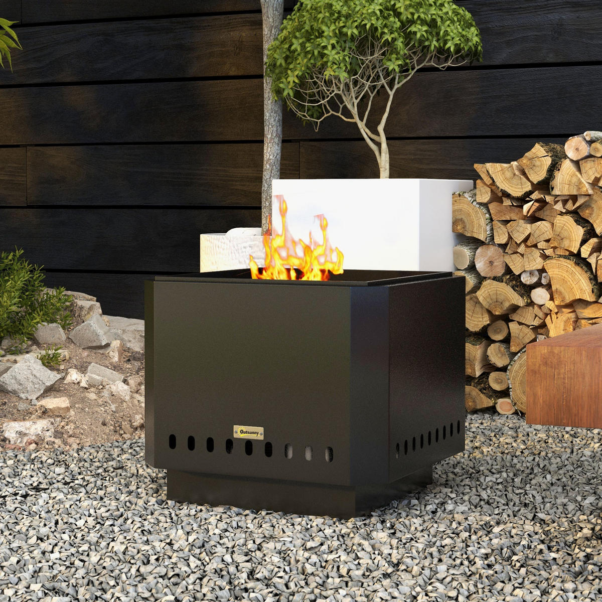 FEUERSCHALE, Metall, Schwarz - Schwarz, Metall (48/41/48cm) - Outsunny