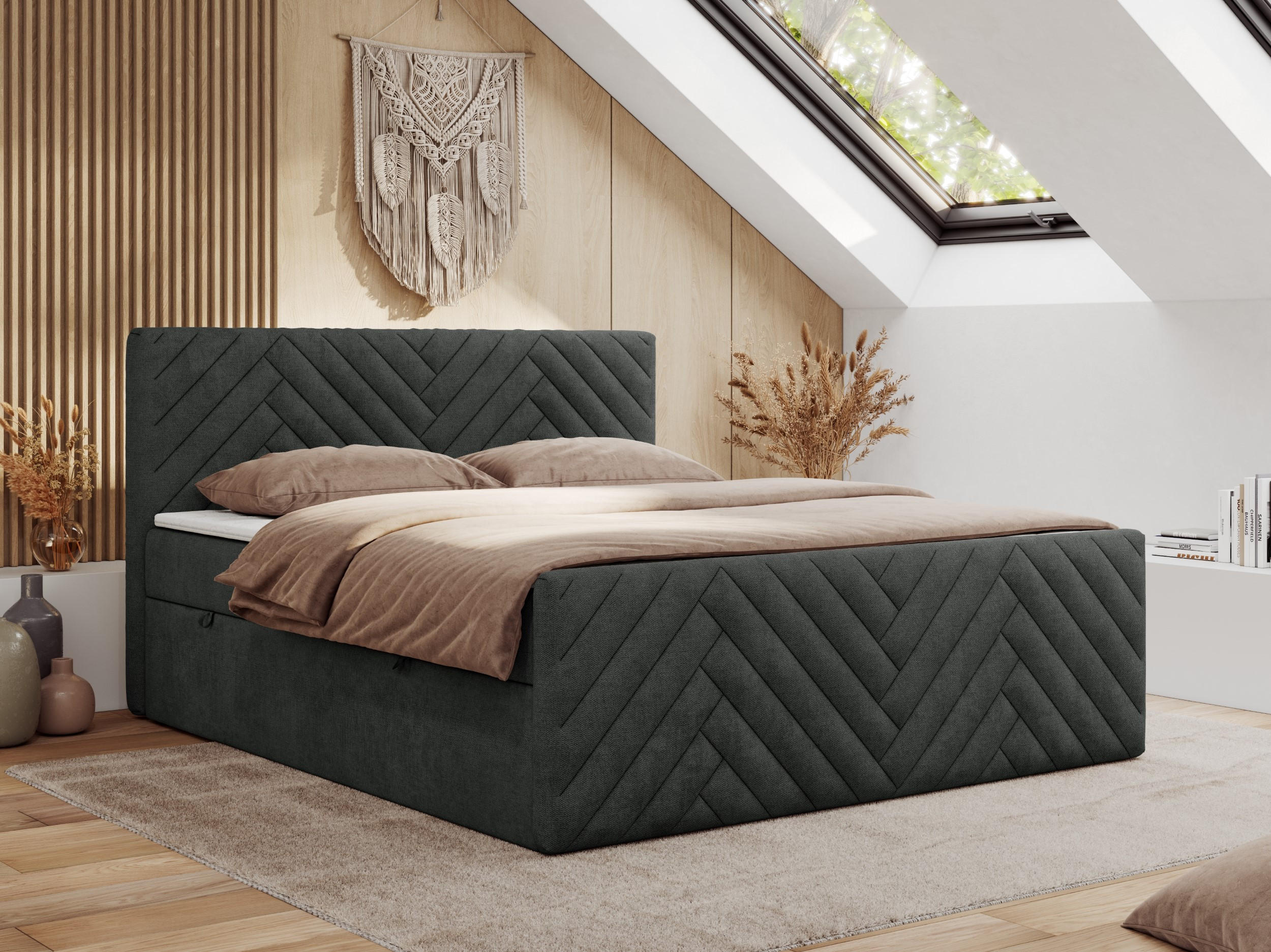 BOXBETT PARIS DUO 120/200 - Dunkelgrau Struktur - H3 - Dunkelgrau, Holz/Textil (120/200cm) - MKS