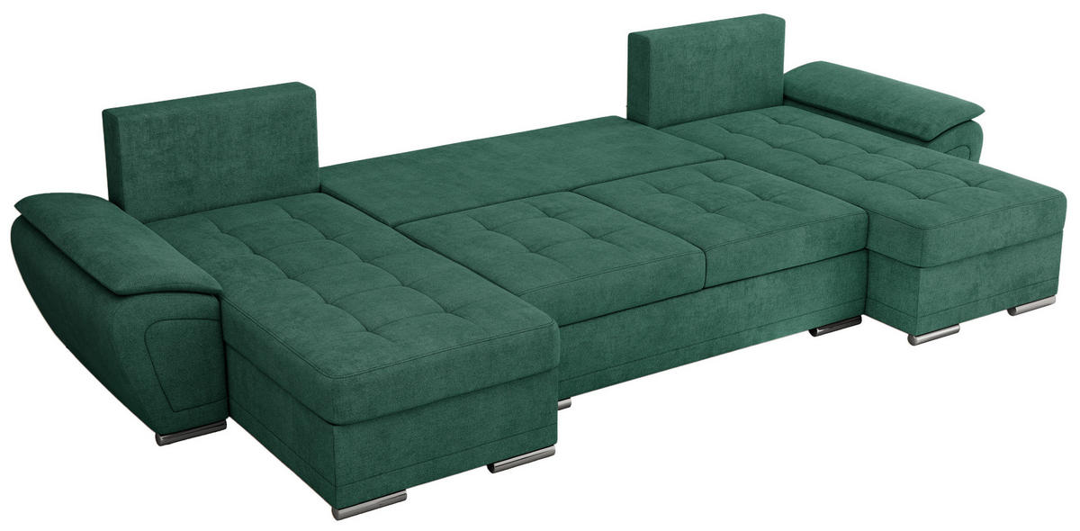 WOHNLANDSCHAFT UMBRIA U Grün Stukture - Grau/Grün, Textil/Metall (336/85/157cm) - MKS