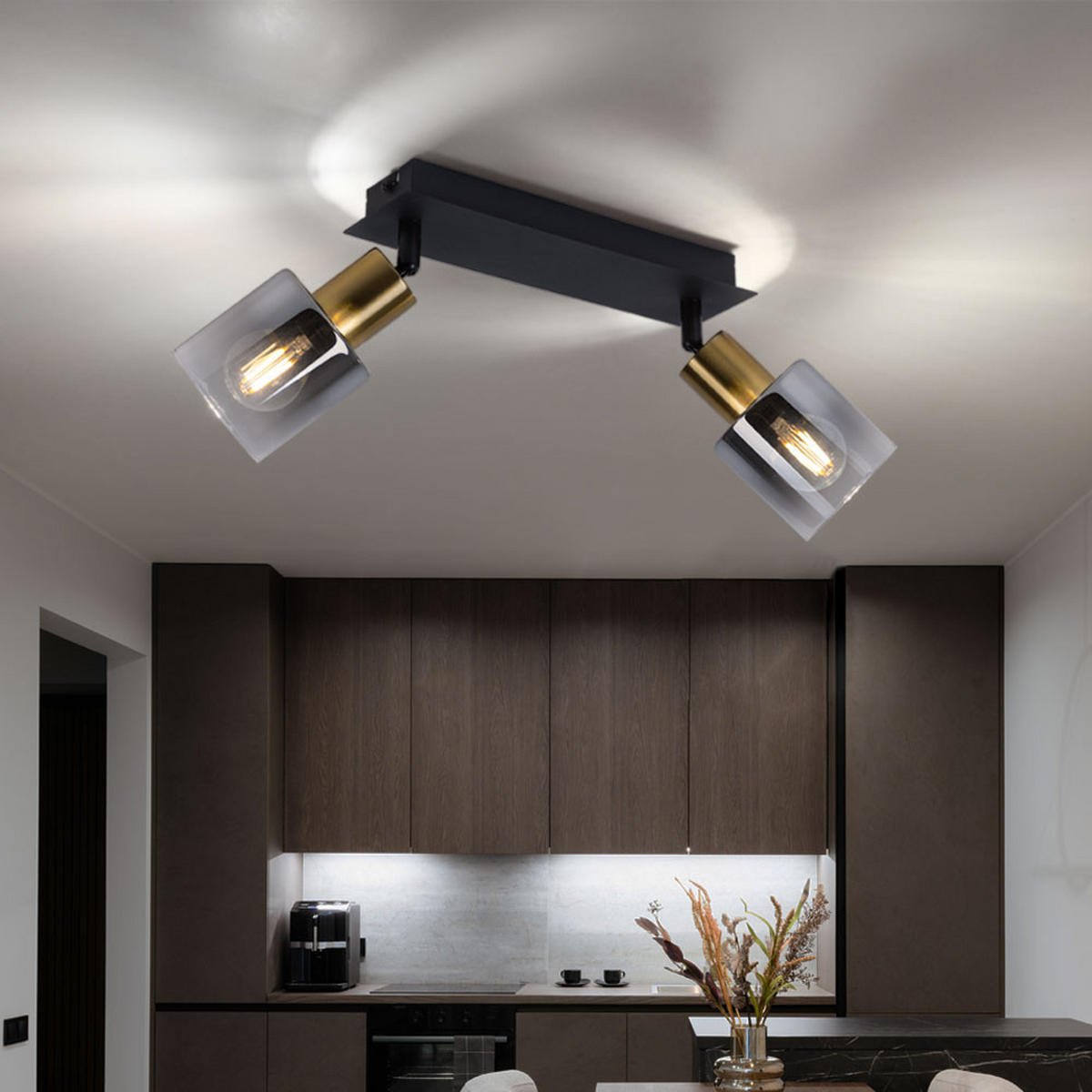 LED DECKENLEUCHTE Metall Schwarz mit Rauchglas - Schwarz, Glas (25/8/18.2cm) - Globo Lighting