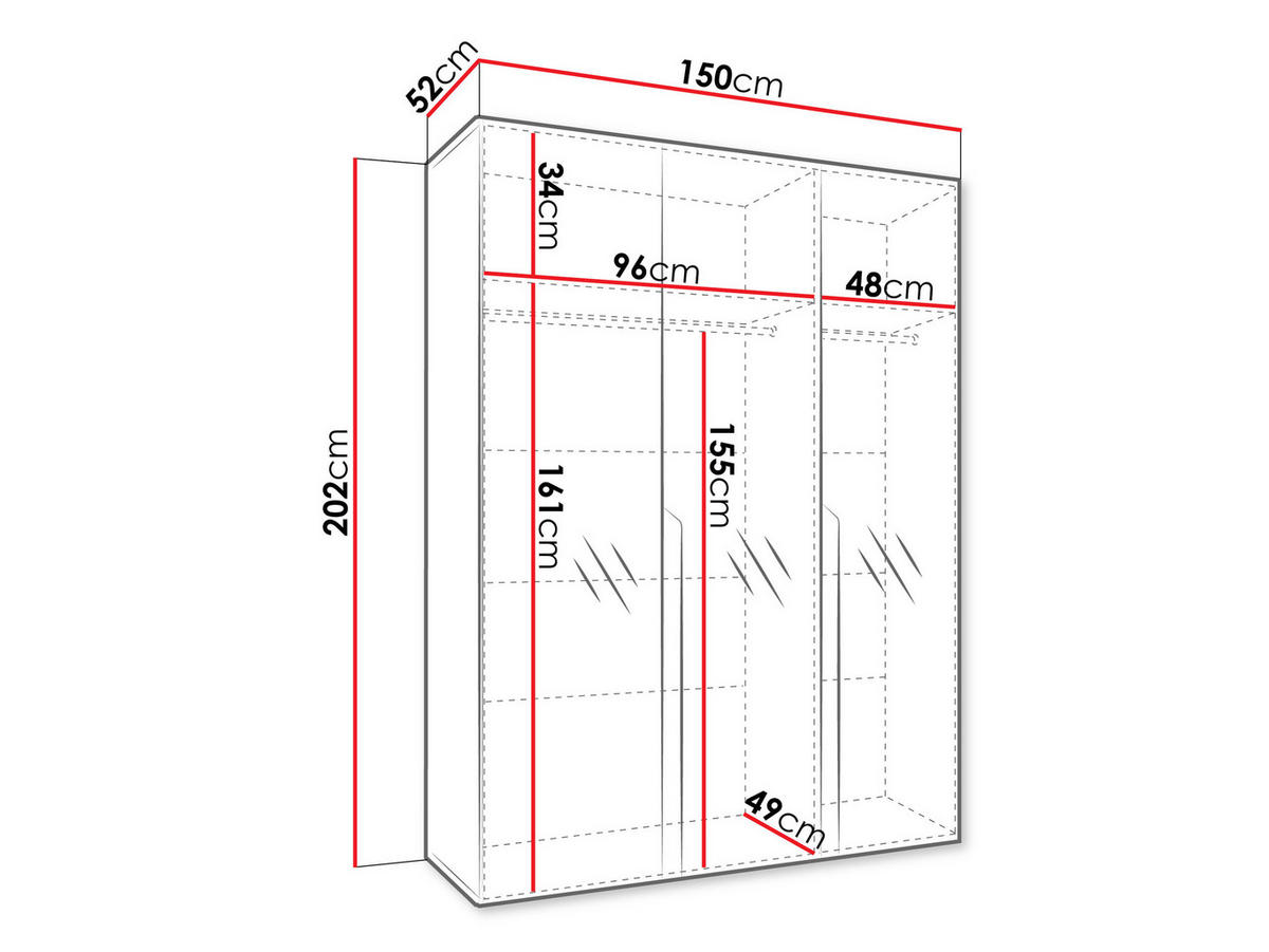 DREHTÜRENSCHRANK Mila III 150 - Schwarz, Holzwerkstoff/Kunststoff (150/202/52cm) - MIRJAN24