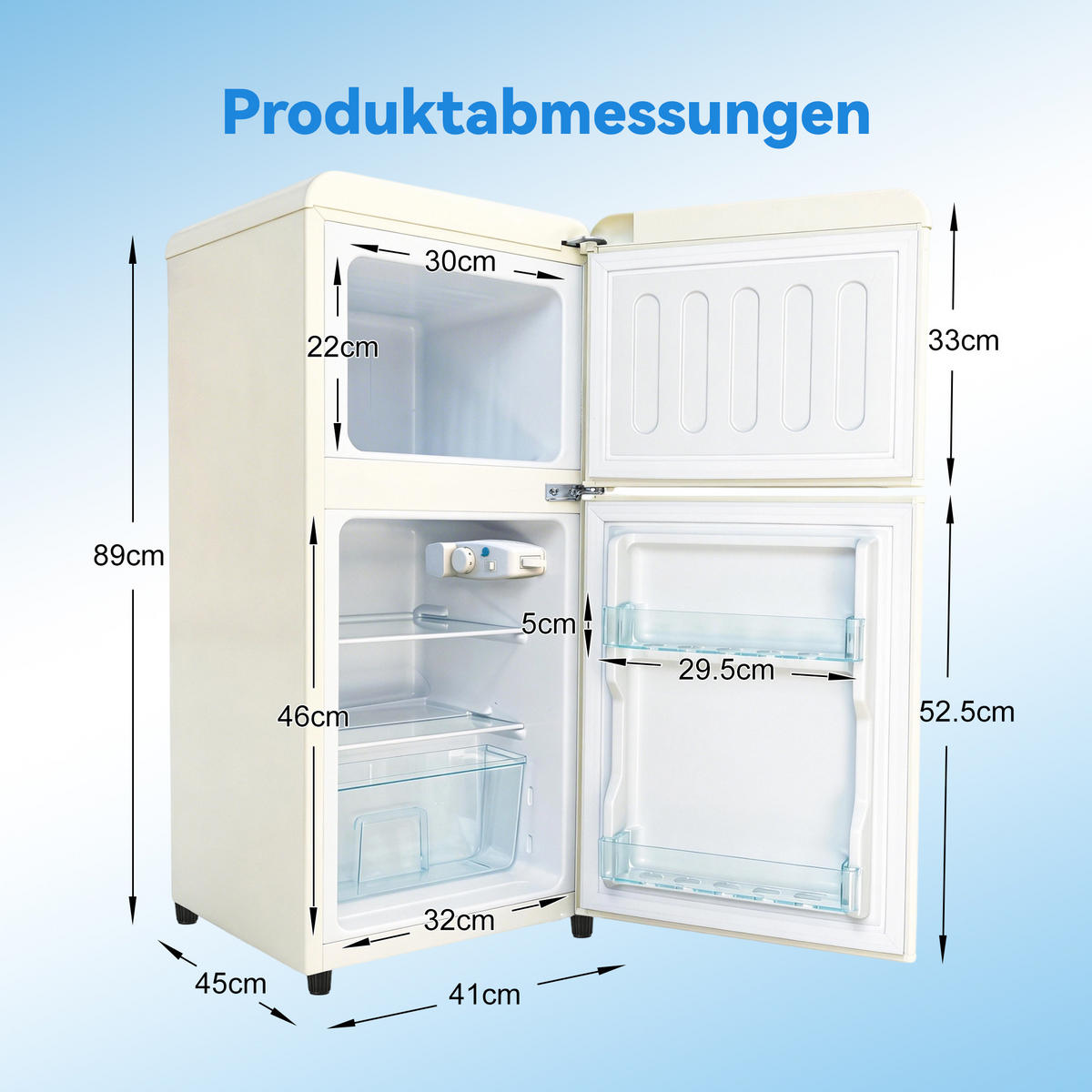 KÜHL-GEFRIER-KOMBINATION 60 l, (Size) - 200x100, Energieeffizienzklasse E, Cremeweiß - Creme, Metall (45/89/41cm) - FOHERE