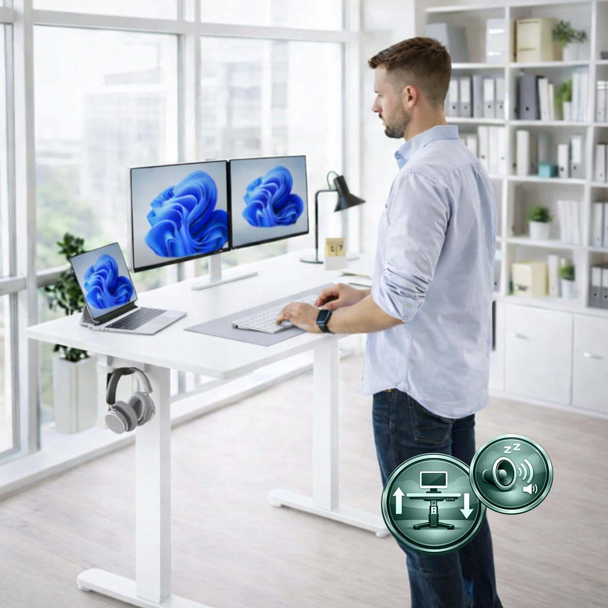 SCHREIBTISCH Weiß elektrisch höhenverstellbar - Weiß, Holzwerkstoff/Kunststoff (60/120/120cm) - Relaxdays
