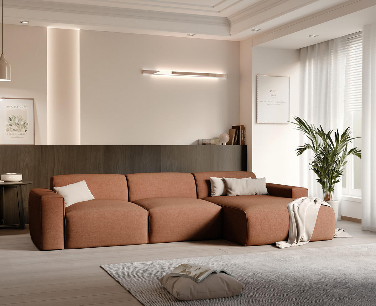ECKSOFA DOVE Chenille-Stoff in Orange - Orange, Holzwerkstoff/Kunststoff (250/90cm) - Idohome