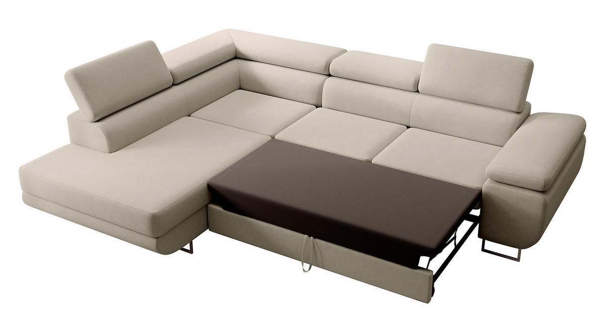 ECKSOFA Stevil Graubeige Velours - Greige/Silberfarben, Textil/Metall (275/203cm) - Selsey