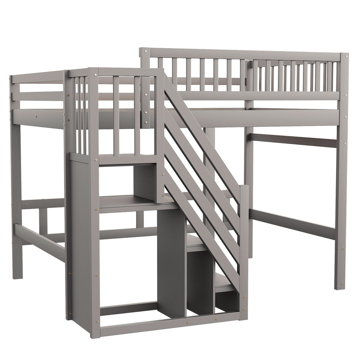 VYSOKÁ posteľ 140/200 cm sivá z dreva s úložnými schodmi a vysokou zábranou - sivá, kompozitné drevo (140/200cm) - OKWISH