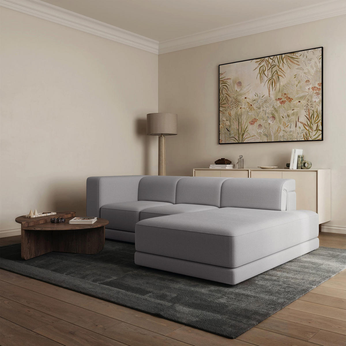 ECKSOFA Novals L-Form, 4-Sitzer, rechts 278 cm - Schwarz/Grau, Holz/Kunststoff (168/278cm) - Selsey